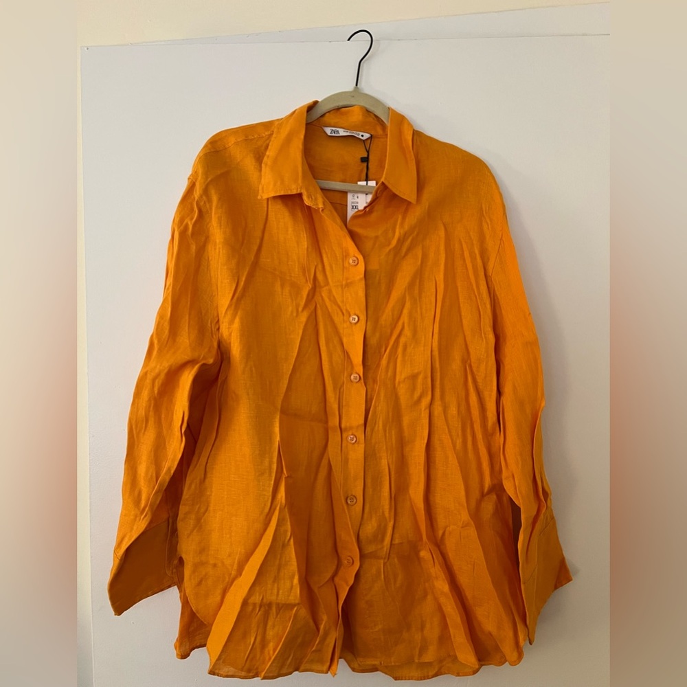 Zara Orange Linen Shirt